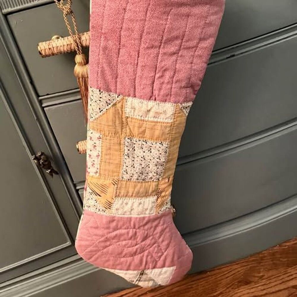 Vintage Quilt Christmas Stocking Set Extra Long 25” Floral Cottagecore Victorian - Picture 8 of 13